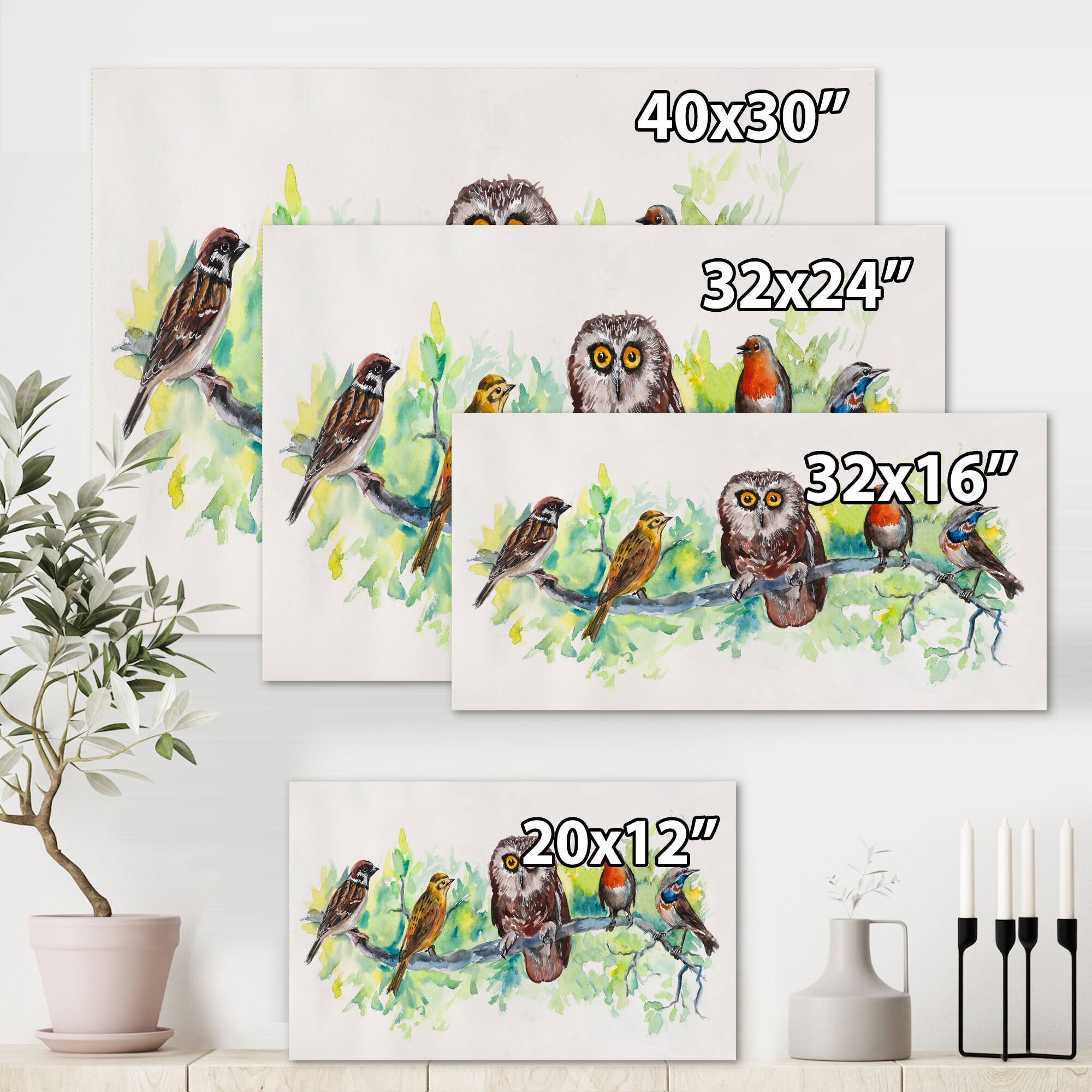 Designart - Owl On A Branch With Bird Friends